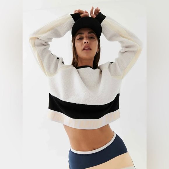 P.E Nation Frontside Sweat in White Sand Sherpa Crop Pullover Women's Size XS - Picture 1 of 10